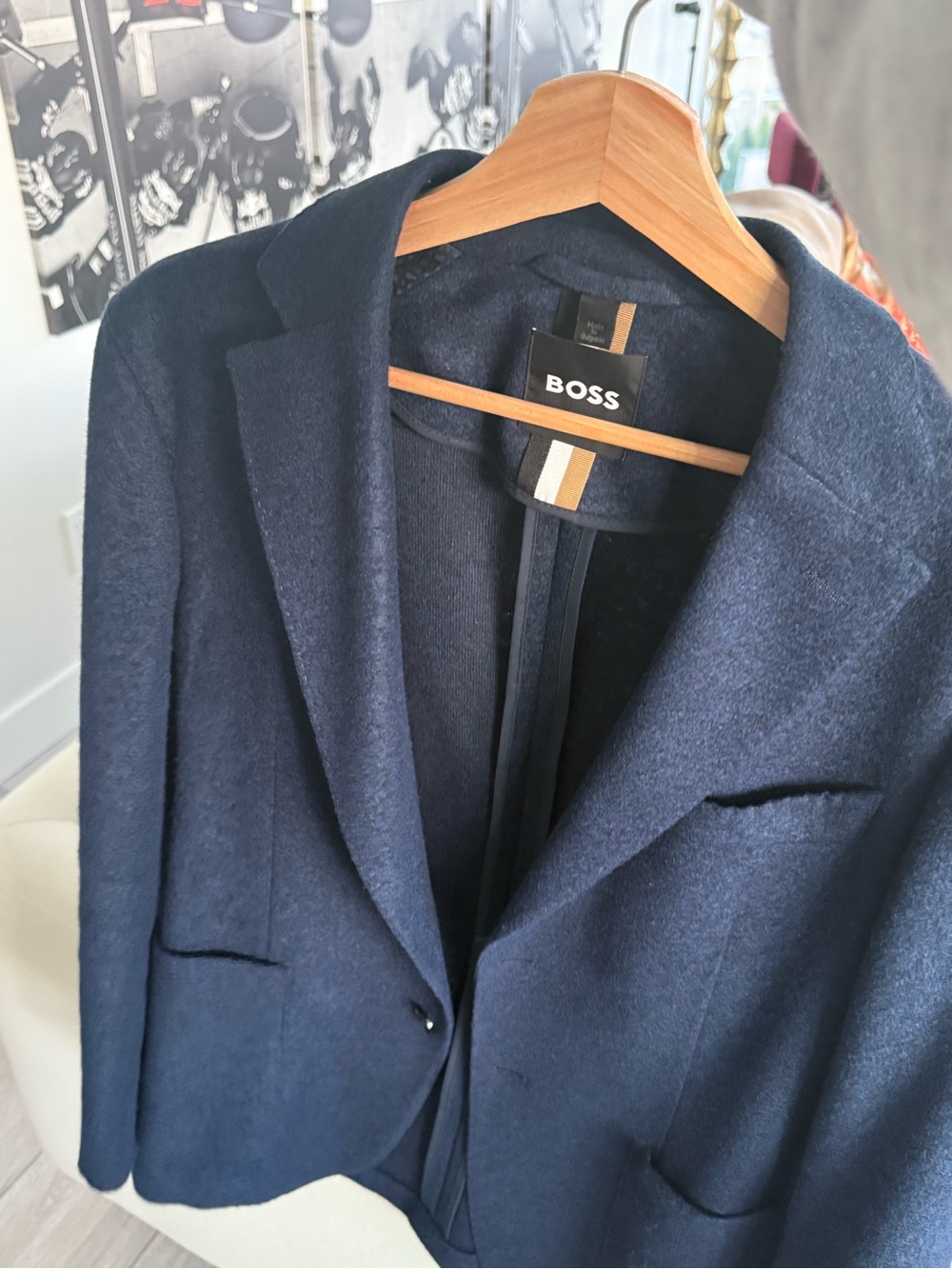BOSS Men's Dark Navy Single-Breasted Blazer